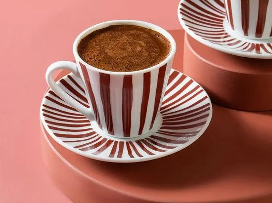 English Home espresso kopjes - Turkse koffie kopjes - 2 Persoons - 80ml - Groen – Rood