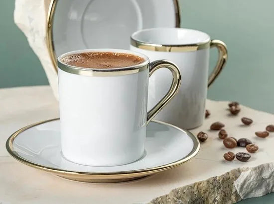 English Home espresso kopjes - Turkse koffie kopjes - 2 Persoons - 80ml - Groen – Wit