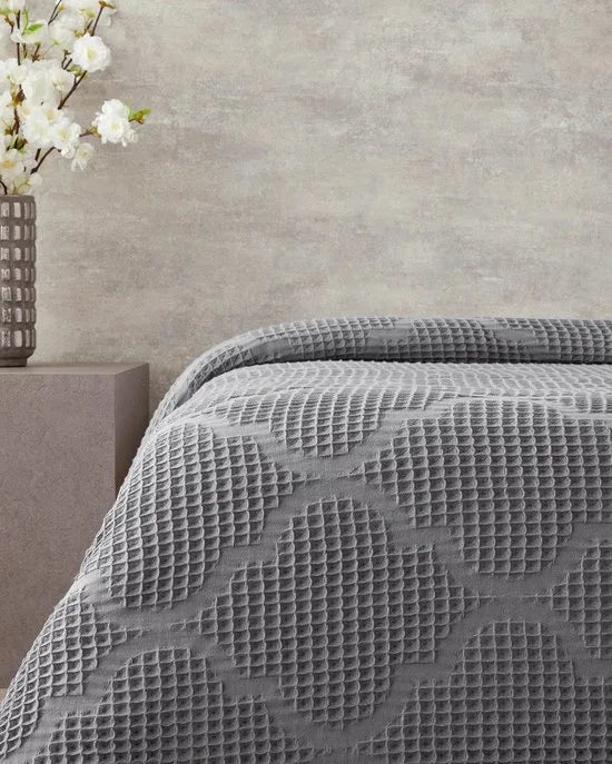 English Home Fiona Waffle Deken WHT - Bedsprei - Zomerdeken - King Size - 100% Katoen –Ademend & Lichtgewicht - Lits Jumeaux - 240x220 cm – Antraciet – Donkergrijs