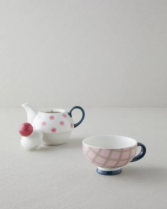 English Home Florentis Bone China Theepot Set – 400 & 290 ml – Roze & Groen – Elegante Thee- en Koffieset