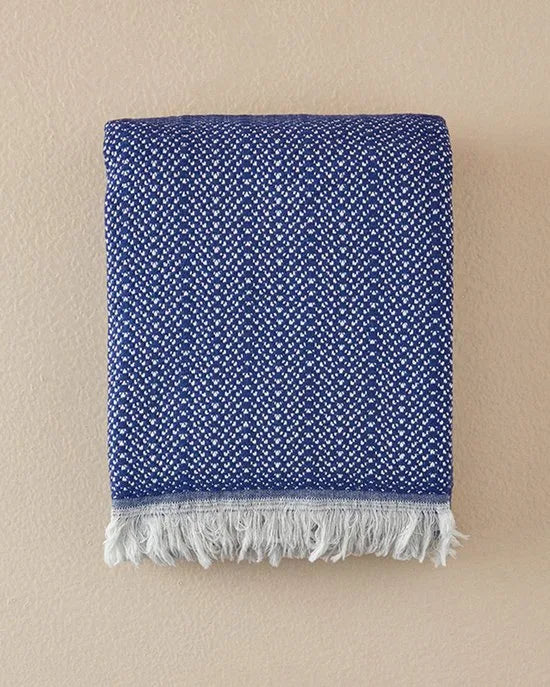 English Home - Helena - Katoen - Gebreid Plaid - Woondeken - Banksprei - 130x170 cm - Blauw
