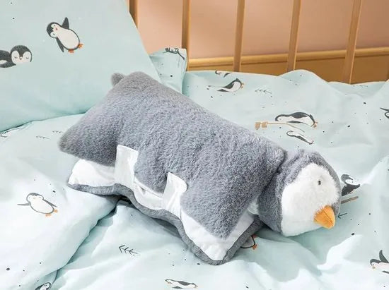English Home knuffel dier - Knuffelkussen - Penguin - 38x40 Cm - Grijs