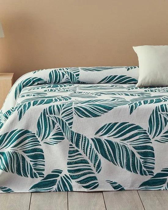English Home - Leafy Wonder Zomerdeken -Deken- Tweepersoons - 100% Katoen - 200x220 cm – Groen – Groen/beige
