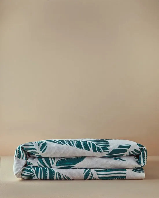 English Home - Leafy Wonder Zomerdeken -Deken- Tweepersoons - 100% Katoen - 200x220 cm – Groen – Groen/beige
