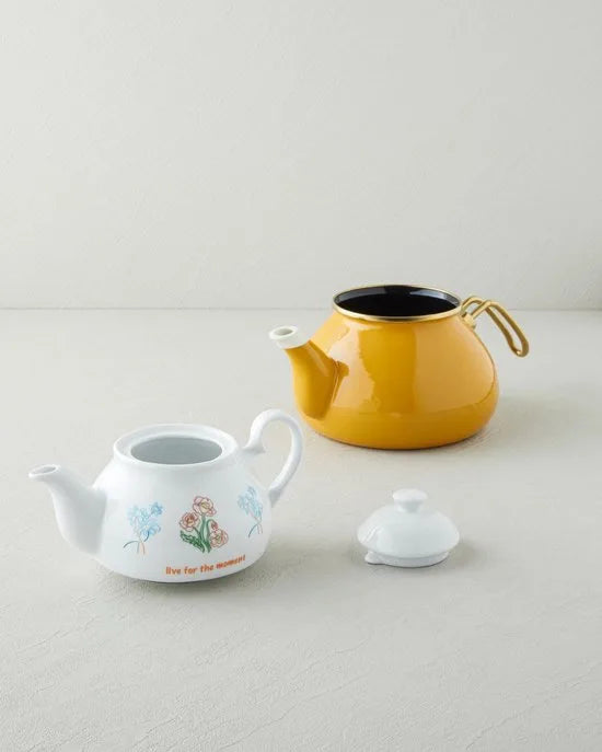 English Home Bright Parade Bone China Theepot Set – 400 & 290 ml – Rood – Elegante Thee- en Koffieset – Mosterdgeel English Home Linea Porselen Emaye Theepo