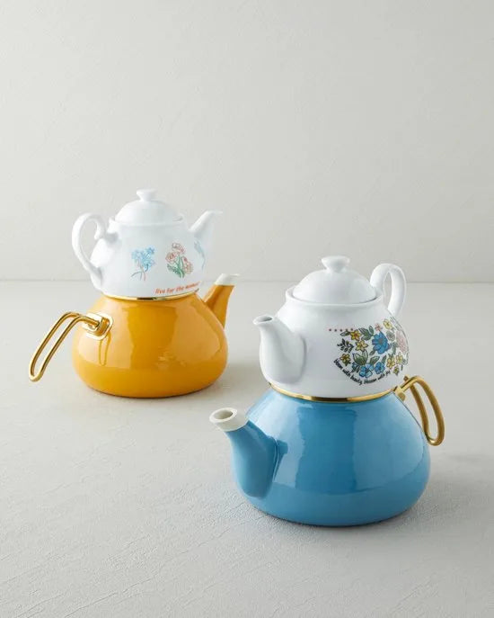English Home Bright Parade Bone China Theepot Set – 400 & 290 ml – Rood – Elegante Thee- en Koffieset – Mosterdgeel English Home Linea Porselen Emaye Theepo