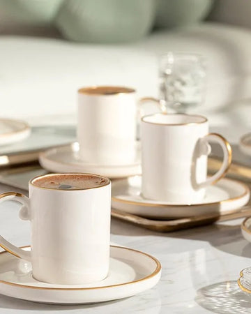 English Home Marella Espresso kopjes - Turkse koffie kopjes - 6 Persoons - 85ml - Creme/Goud