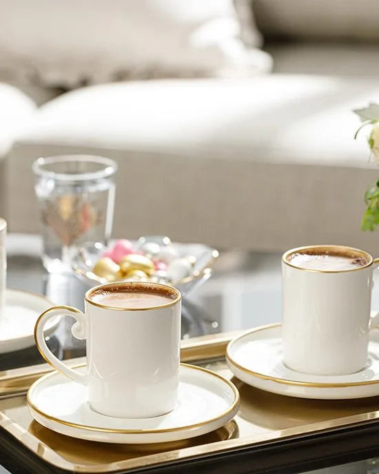 English Home Marella Espresso kopjes - Turkse koffie kopjes - 6 Persoons - 85ml - Creme/Goud