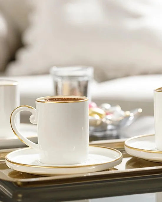 English Home Marella Espresso kopjes - Turkse koffie kopjes - 6 Persoons - 85ml - Creme/Goud