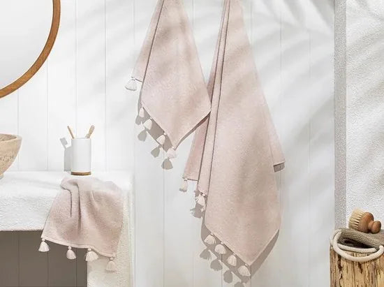 English Home Nico Cottony Fringed Face Towel 50x70 cm Light Beige-Roze- 2 stuks