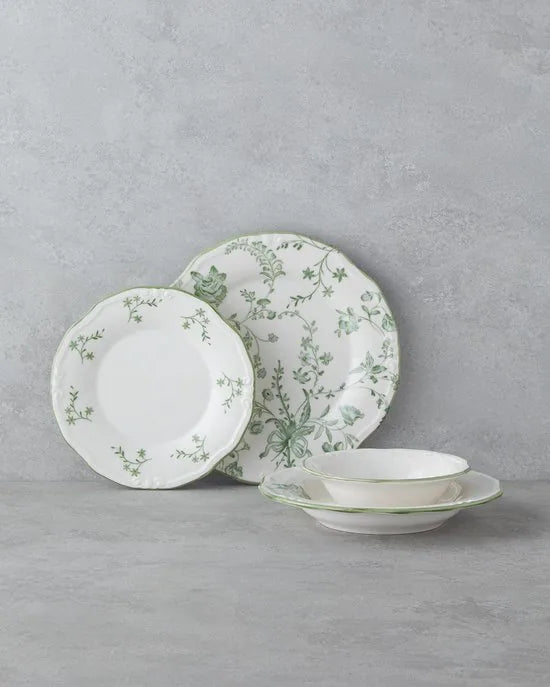 English Home Plantopia Porseleinen Serviesset 24-delig – 6 Personen – Borden, Schalen en Dessertbordjes – Groen