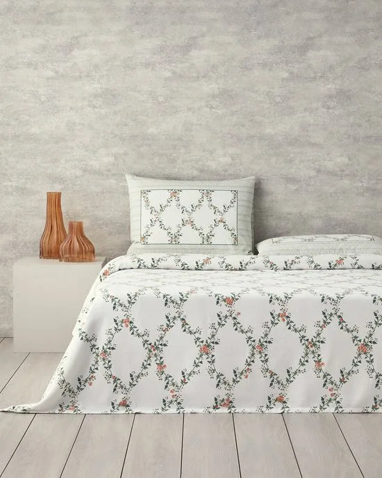 English Home Charming Lines- Zomerdeken - Tweepersoons - 100% Katoen - 200x220 cm - Kleurrijk – Groen/kleurrijk 240 x 260
