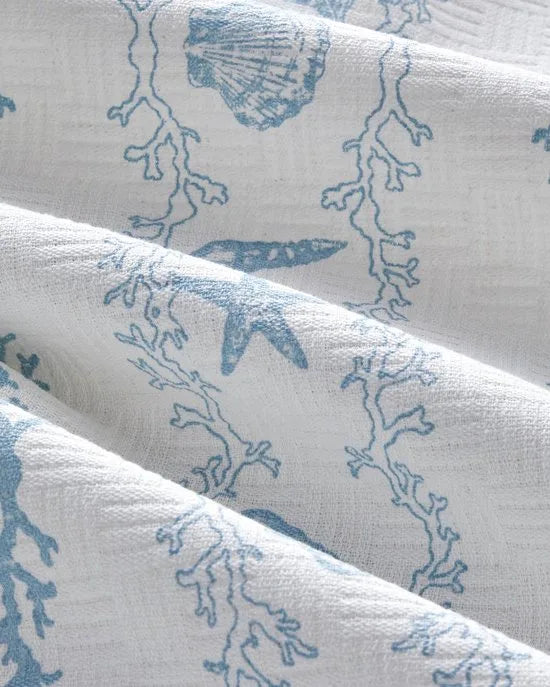English Home - Submarine Treasures Zomerdeken - Bedsprei - 100% Katoen - King Size - 240x220 cm – Blauw/Wit
