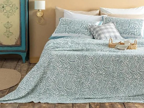 English Home Summer blanket - Bedsprei incl. 2 kussenslopen en onderlaken 200x220 cm - Blauw – Bedsprei incl. 2 kussenslopen  (1262)