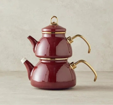 English Home Theepot 0,50 lt + 1,1 lt -Kopenhagen - Emaille - Rood Bruin