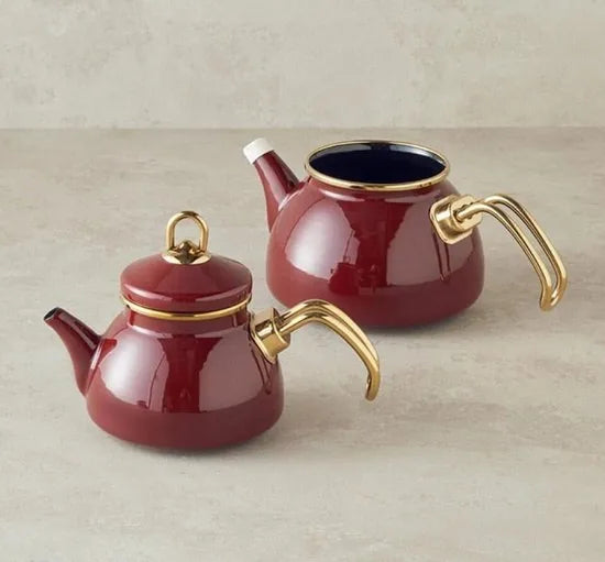 English Home Bright Parade Bone China Theepot Set – 400 & 290 ml – Rood – Elegante Thee- en Koffieset – Kastanjebruin English Home Theepot 0,50 lt + 1,1 lt -K