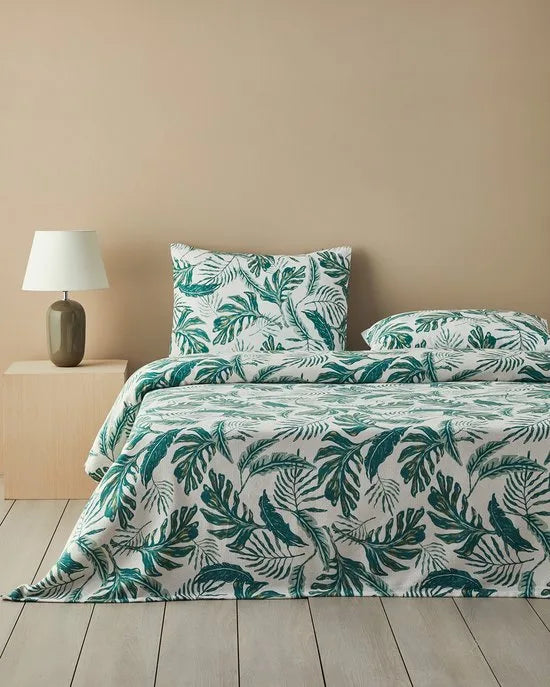 English Home Charming Lines- Zomerdeken - Tweepersoons - 100% Katoen - 200x220 cm - Kleurrijk – Groen 240 x 260