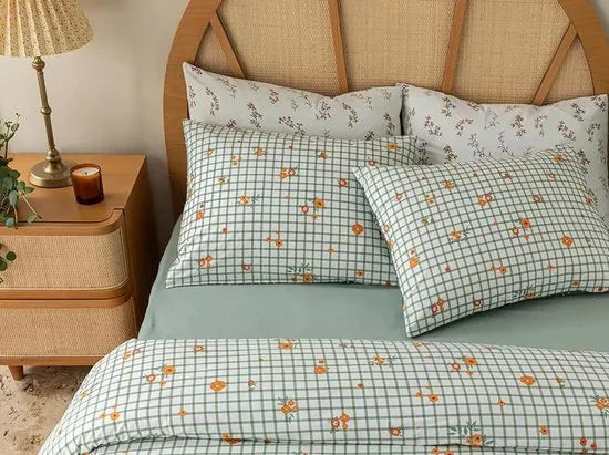 English Home Tweepersoons dekbedovertrekset - 200x220 cm – Wit – Wıt-groen