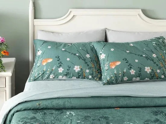 English Home Tweepersoons dekbedovertrekset - 200x220 cm – Wit – Groen-wit
