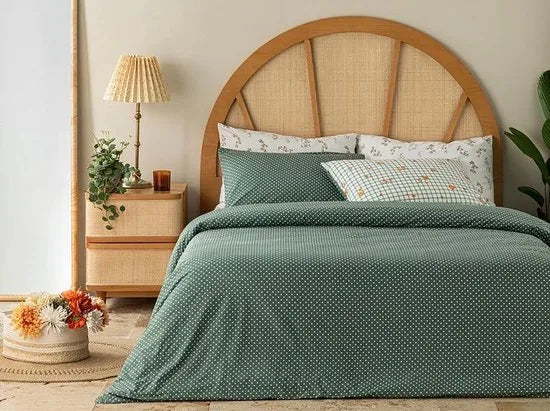 English Home Tweepersoons dekbedovertrekset - 200x220 cm – Wit – Wıt-groen