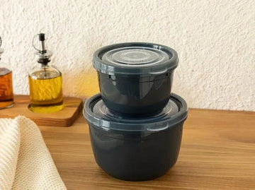 English Home vershoudbakjes - Meal prep bakjes - 2 Stuks - 625+1200 ml - Plastic - Antraciet