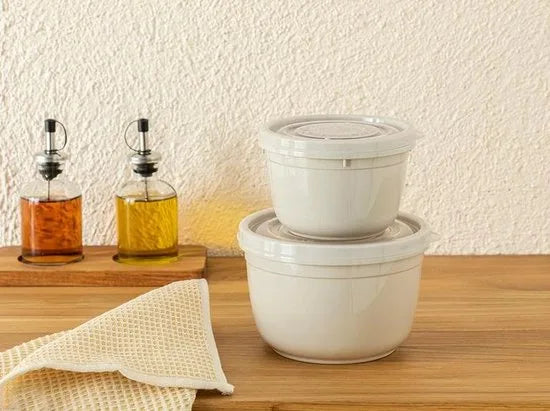 English Home vershoudbakjes - Meal prep bakjes - 2 Stuks - 625+1200 ml - Plastic - Antraciet – Beige