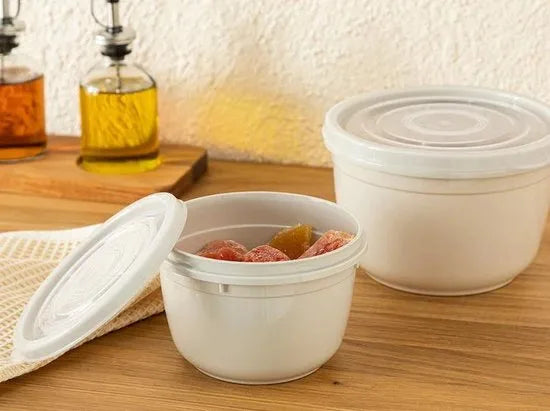 English Home vershoudbakjes - Meal prep bakjes - 2 Stuks - 625+1200 ml - Plastic - Antraciet – Beige