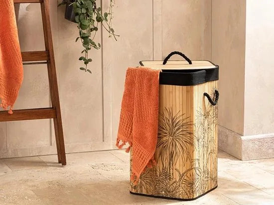 English Home wasmand - 50 l - 35x35x60 cm - Beige – Bruin - zwart 40 x 30 x 60cm