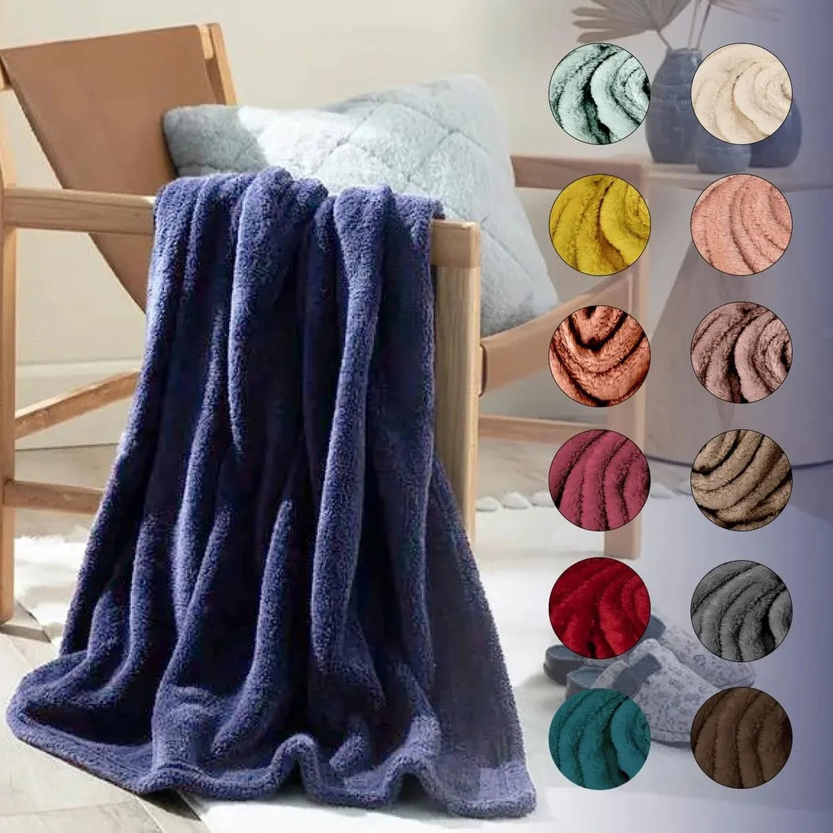 English Home Welsoft Deken - Zachte Bankdeken - Donzige Deken - Kampdeken - Buitendeken - Stranddeken - 120x170 cm - Crèmekleur – Blauw