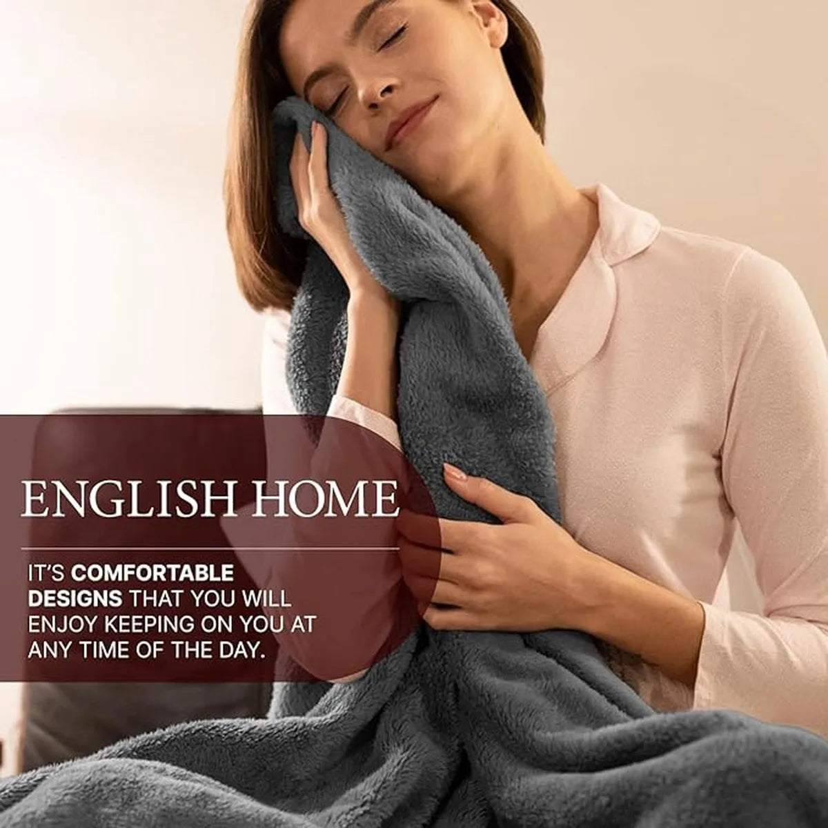 English Home Welsoft Deken - Zachte Bankdeken - Donzige Deken - Kampdeken - Buitendeken - Stranddeken - 120x170 cm - Crèmekleur – Anthrazit