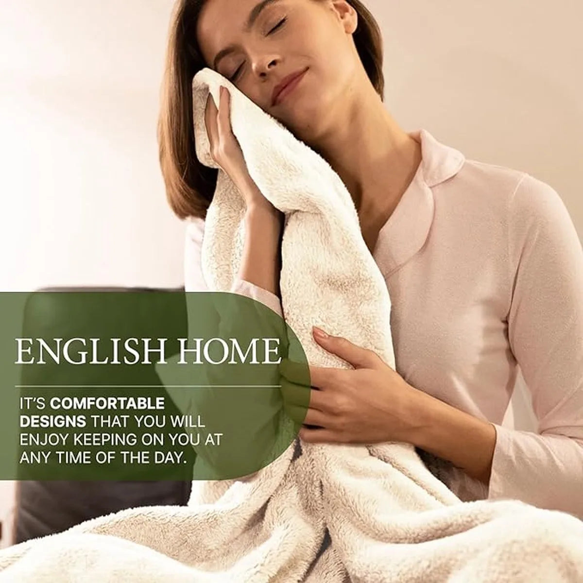 English Home Welsoft Deken - Zachte Bankdeken - Donzige Deken - Kampdeken - Buitendeken - Stranddeken - 120x170 cm - Crèmekleur