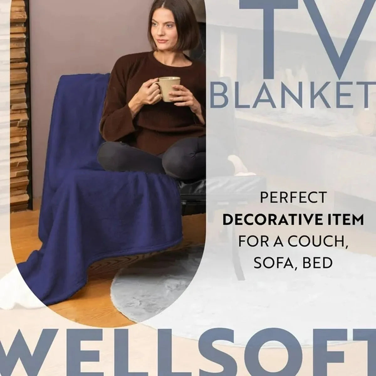 English Home Welsoft Deken - Zachte Bankdeken - Donzige Deken - Kampdeken - Buitendeken - Stranddeken - 120x170 cm - Crèmekleur – Blauw