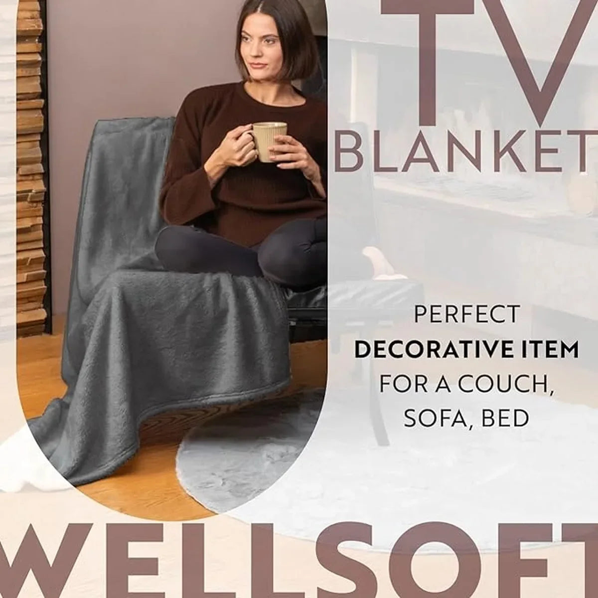 English Home Welsoft Deken - Zachte Bankdeken - Donzige Deken - Kampdeken - Buitendeken - Stranddeken - 120x170 cm - Crèmekleur – Anthrazit