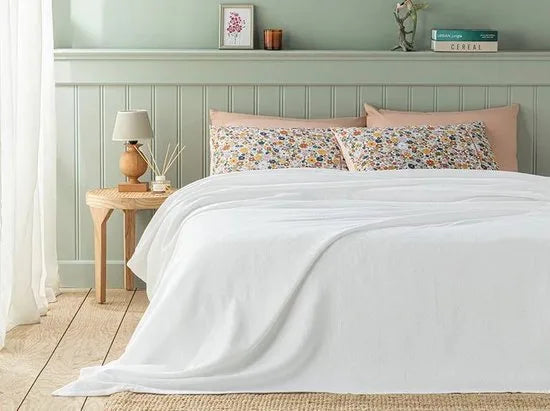 English Home zomerdeken - Bedsprei - Eenpersoons - 150x220 cm - Roze – Wit
