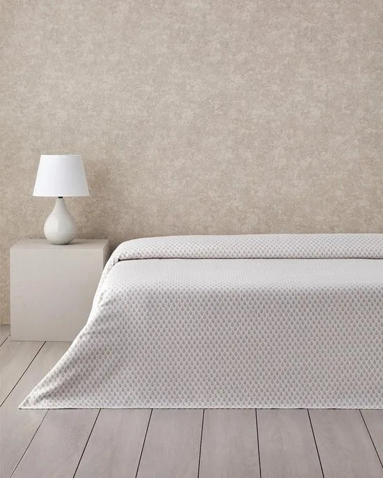 English Home zomerdeken - Pure Leaves - Elegance Bedsprei - Eenpersoons - Dunne Zomerdeken - Katoen - 150x220 cm - Beige