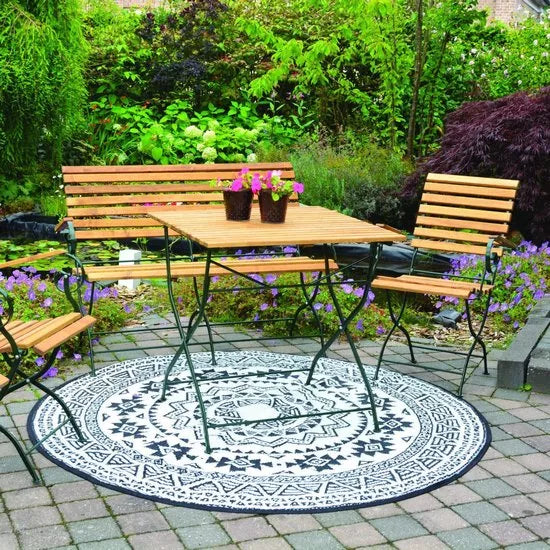 Esschert - Design - Buitenkleed - 180 - cm - zwart - en - wit - OC18