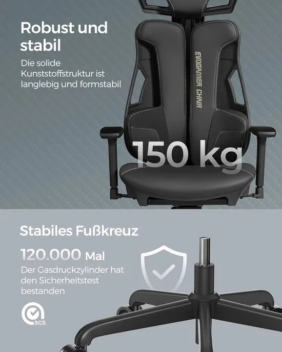 EVOGAMER CHAIR Gamingstoel - Bureaustoel - Hoogte Verstelbaar - Textuur met Koolstofvezeleffect - Hoofdsteun - Verstelbare Armleuningen - Tot 150 kg Belastbaar - Inktzwart