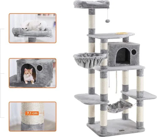 Feandrea Krabpaal XXL - Kattenhuis Lichtgrijs 174 cm - Katten Speelhuisje - Kattenboom