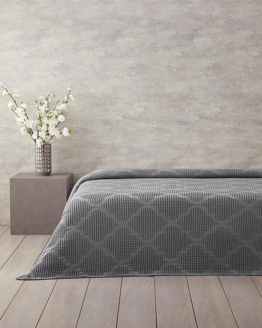 English Home Fiona Waffle - Bedsprei - Zomerdeken - King Size - 100% Katoen – 240x220 cm - Donkergrijs