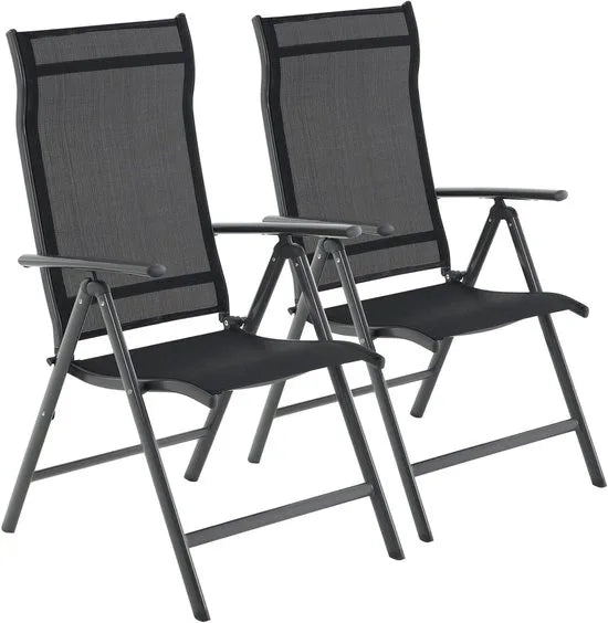 Folding Outdoor Chairs Set of 2 with Adjustable Backrest and Aluminium Frame - Black GCB29BK