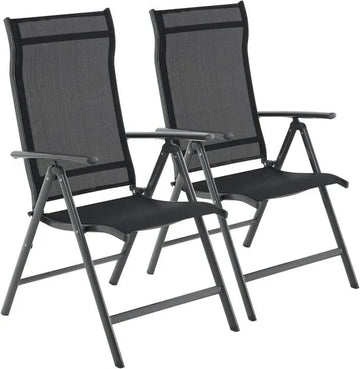 Folding Outdoor Chairs Set of 2 with Adjustable Backrest and Aluminium Frame - Black GCB29BK
