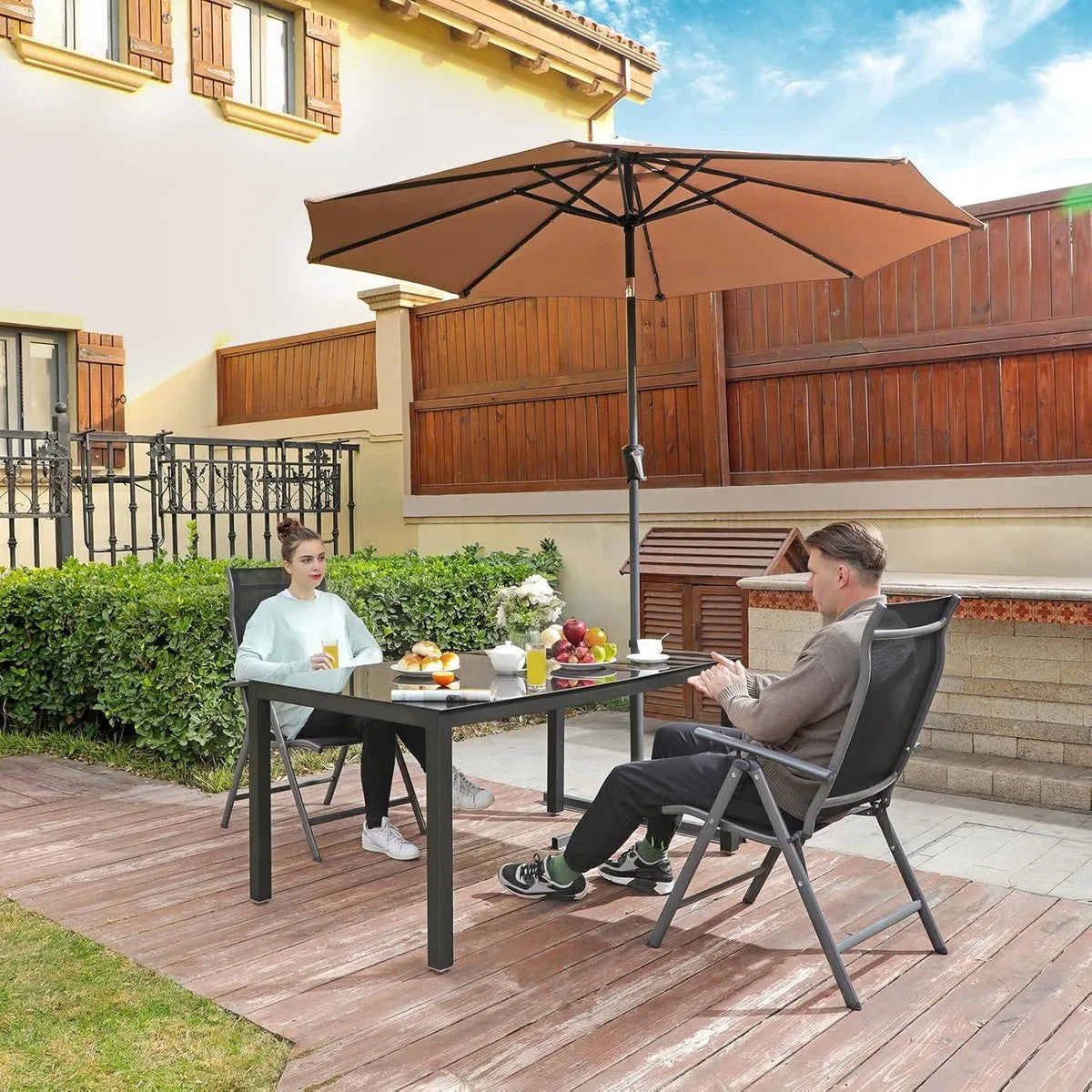 Folding Outdoor Chairs Set of 2 with Adjustable Backrest and Aluminium Frame - Black GCB29BK