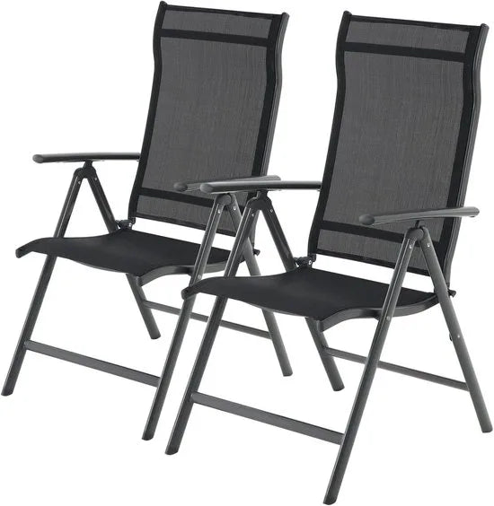 Folding Outdoor Chairs Set of 2 with Adjustable Backrest and Aluminium Frame - Black GCB29BK