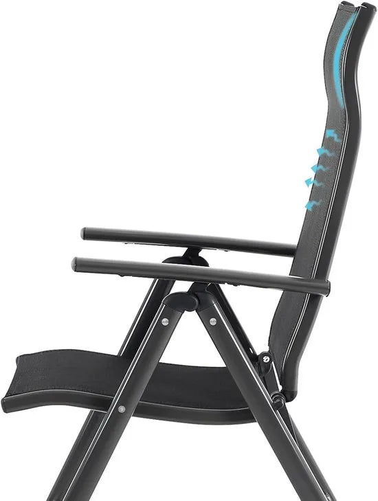 Folding Outdoor Chairs Set of 2 with Adjustable Backrest and Aluminium Frame - Black GCB29BK