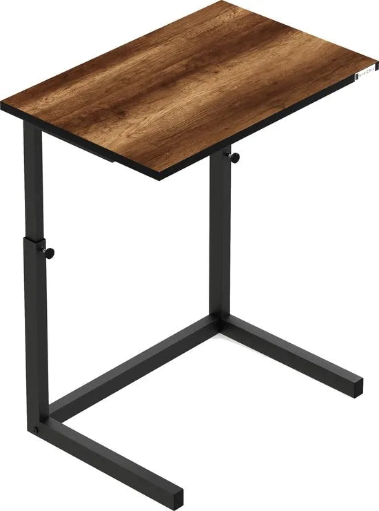 FurniChic - Bijzettafel - Houten en Metalen - Wit - Hoogte Verstelbaar Laptoptafel - Thuis en Kantoor - 60x40x43/73 cm – Walnoot