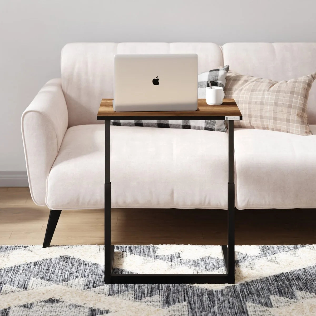 FurniChic - Bijzettafels - Salontafels - Plantentafel - Houten in Hoogte Verstelbare Laptoptafel - Thuiswerken -Bijzettafel metaal met hout - Vintage Bruin | 60x40x43/73cm -