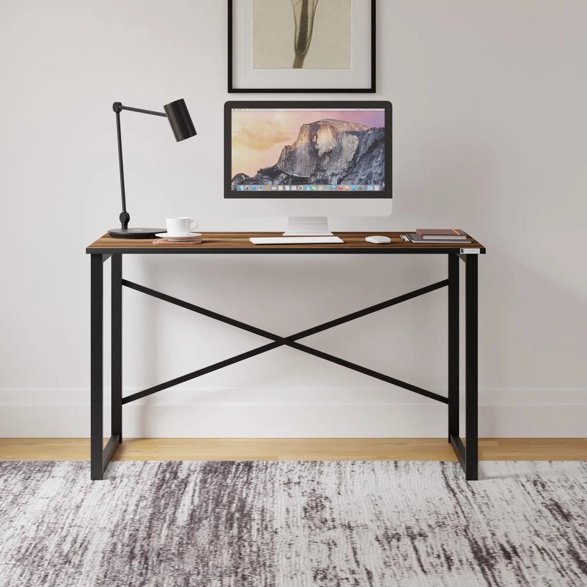 FurniChic, computertafel, bureau computertafel, laptop en PC tafel, studie bureau, industrieel ontwerp, voor thuiskantoor, eenvoudige montage, barok walnoot- maat 120x60x73 cm((lxbxh)