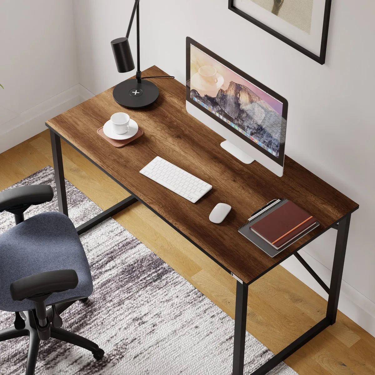 FurniChic, computertafel, bureau computertafel, laptop en PC tafel, studie bureau, industrieel ontwerp, voor thuiskantoor, eenvoudige montage, barok walnoot- maat 120x60x73 cm((lxbxh)