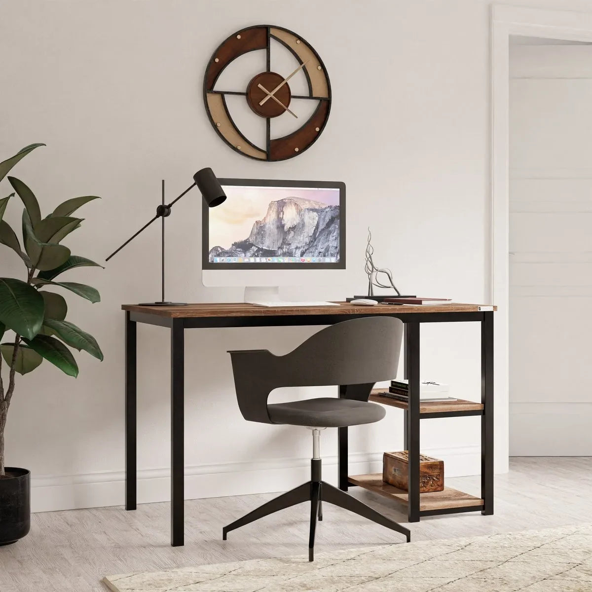 FurniChic-Computertafel -PC Tafel -Bureautafel met 2 Legplanken-E1 Certified- Stalen Frame-Wit-Thuis & Kantoor-120x60x73 cm – Oak(sacramento eik)