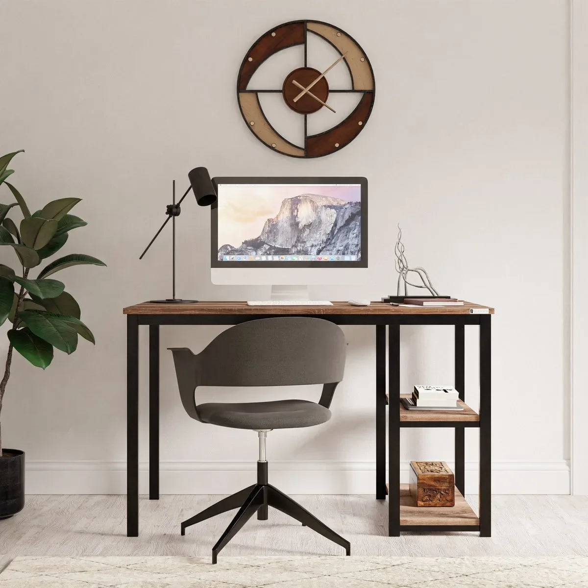 FurniChic-Computertafel -PC Tafel -Bureautafel met 2 Legplanken-E1 Certified- Stalen Frame-Wit-Thuis & Kantoor-120x60x73 cm – Oak(sacramento eik)